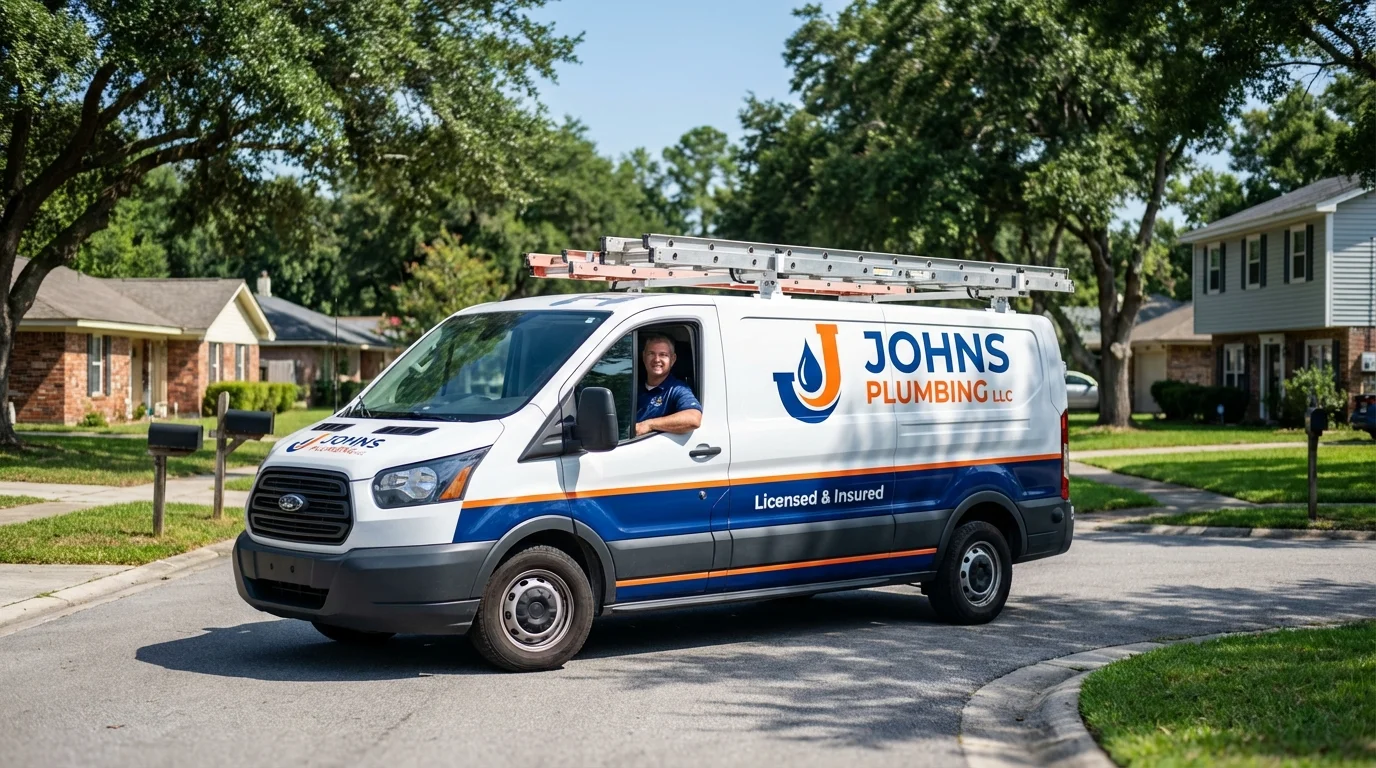 Johns Plumbing LLC service van in Rising Sun, IN