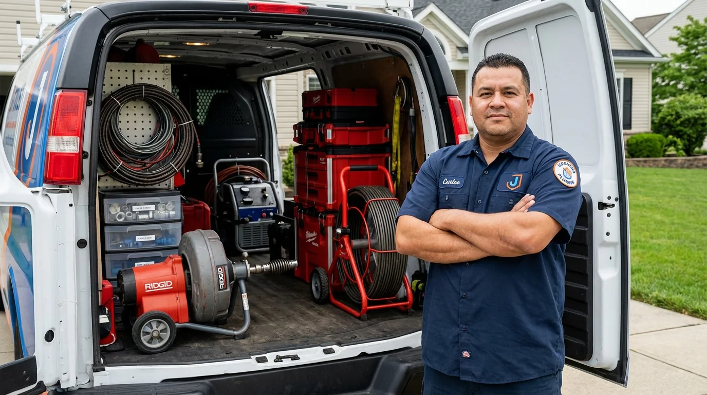 Professional drain cleaning equipment and Johns Plumbing LLC plumber in Rising Sun