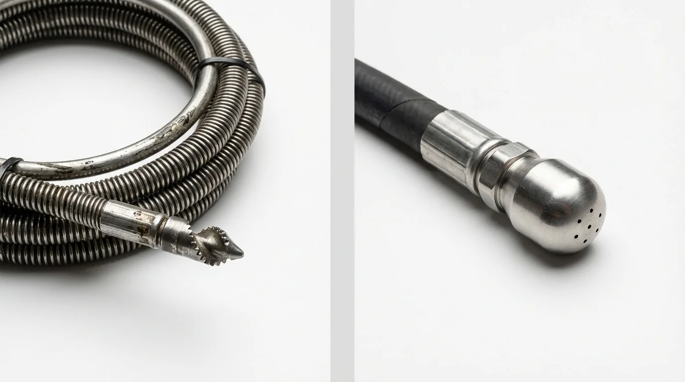 Drain snake cable and hydro jetting nozzle used for drain cleaning in Rising Sun, IN